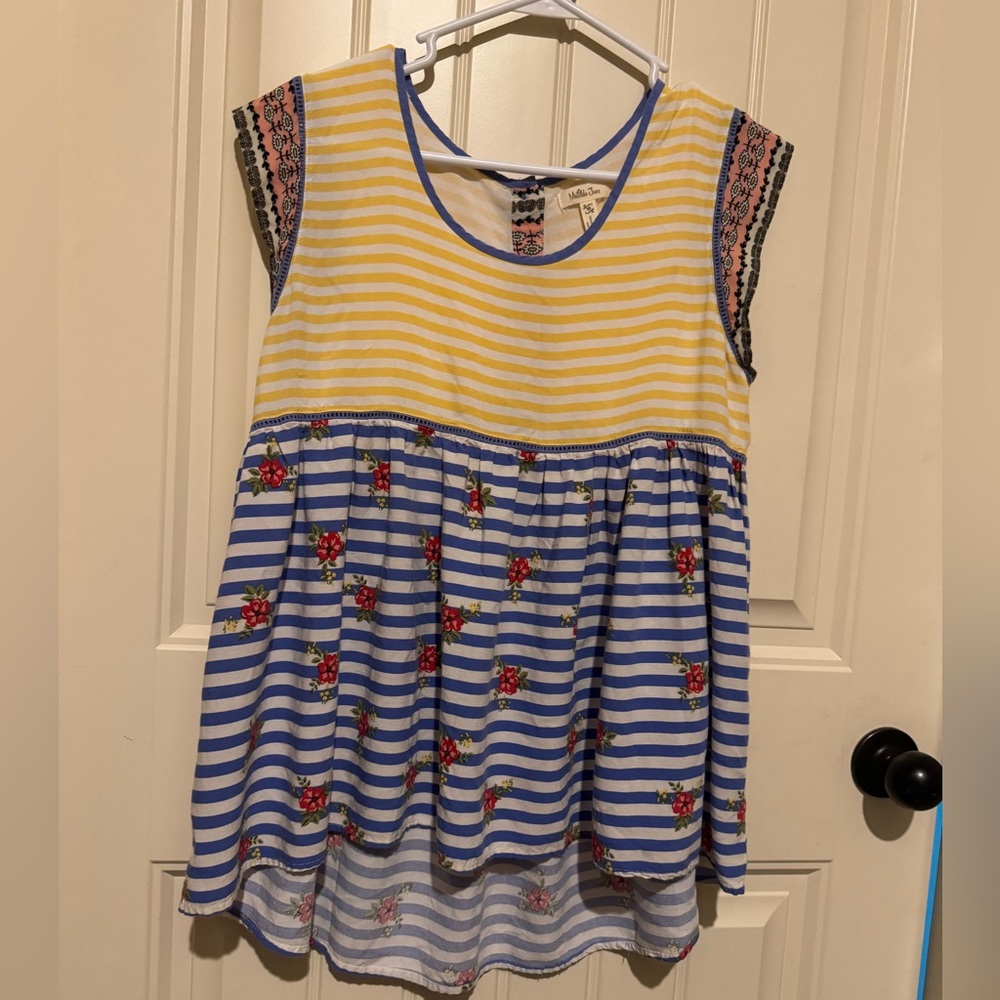 Matilda Jane Yellow & Blue Striped Floral Tank Top